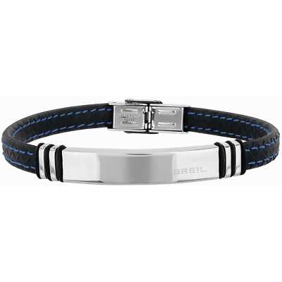 Bracelet Homme Breil Bridge En Cuir Noir - Modèle TJ3369 - Taille 22.5 Cm - Neuf Avec étiquettes