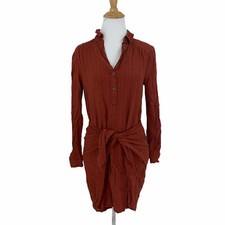 Maeve Bloomsbury Tie Shirt Dress Women Size 0 Anthropologie Rust Red 1/4 Buttons
