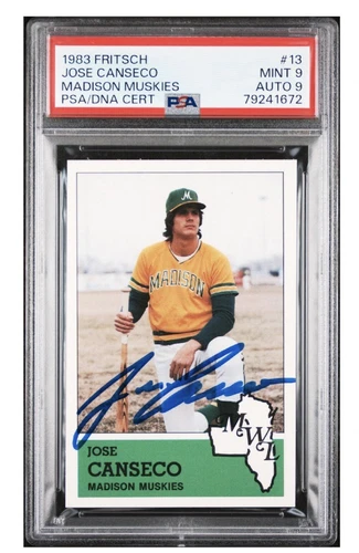 1983 Fritsch SIGNED Jose Canseco RC #13 PSA/DNA AUTO 9 “MINT” Madison Muskies