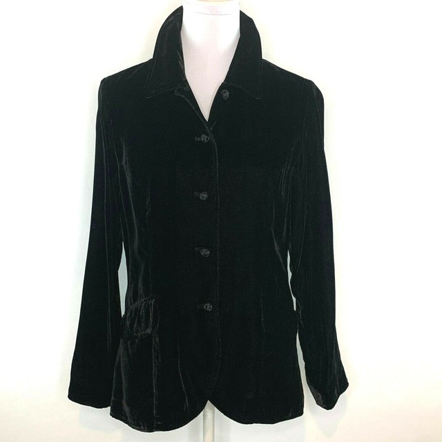J.Jill Womens Top Blazer Jacket Crushed Velvet Button Up Elegant Black