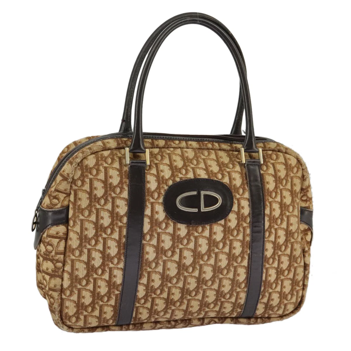 Sac à main Christian Dior trotteur toile marron doré authentique 98828