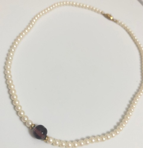 #04 Monet vintage goldtone 16" purple stone station faux pearl necklace