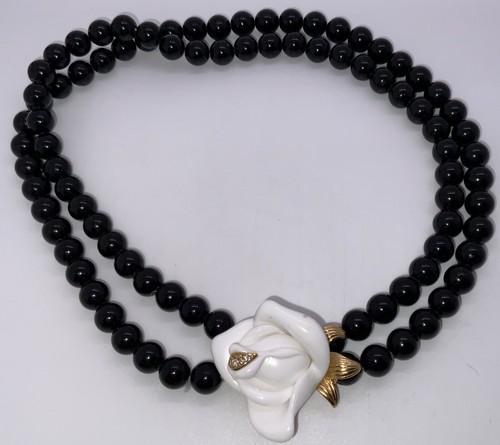 Midnight Rose Necklace With Black Beads 