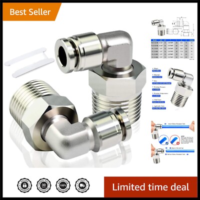 Compact 1/4'' OD x 1/8'' NPT Push to Connect Elbow - 2-Pack, Lightweight Steel