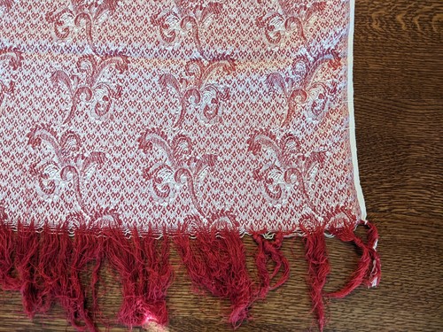 Vintage GOPAL TEXTILE Woven Red & White Paisley Fringed Blanket Coverlet Spread - Picture 21 of 22