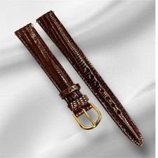 13mm-R D-BROWN 100 Real Lizard Watch Band Padded Watch Band With Gold Buckle