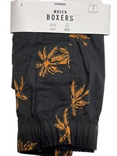 NWT EXPRESS Men's Boxer Underwear Sz L-XL Black Brown Palm Trees E1