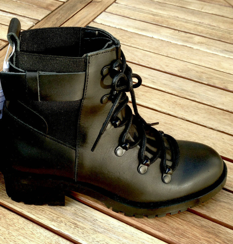 SAOLA ZARA STIVALI NERI IN PELLE STRINGATI SUOLA PISTA STIVALETTI BIKER 39 EUR nuovi