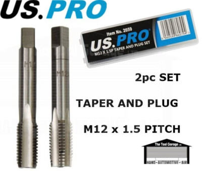 US PRO M12 X 1.5 Taper & Plug Tap Set – Metric Thread Cutting Tool, HSS 2-Piece Kit