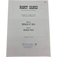Nancy Hanks Abraham Lincoln’s Mother Song for High Voice Vintage Sheet Music
