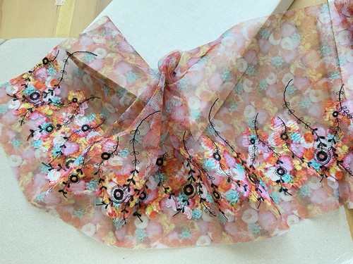 Floral Embroidered Lace Trim with colorful Mesh Base/Sewing/Dolls/Craft/7" Wide - Picture 19 of 19