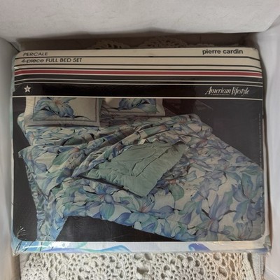 Pierre Cardin Percale 4-Piece Full Bed Sheet Set Blue Floral American Lifestyle