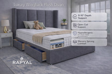WINGBACK 4 PANEL PLUSH DIVAN BED SET MEMORY MATTRESS + HEADBOARD ALL SIZES
