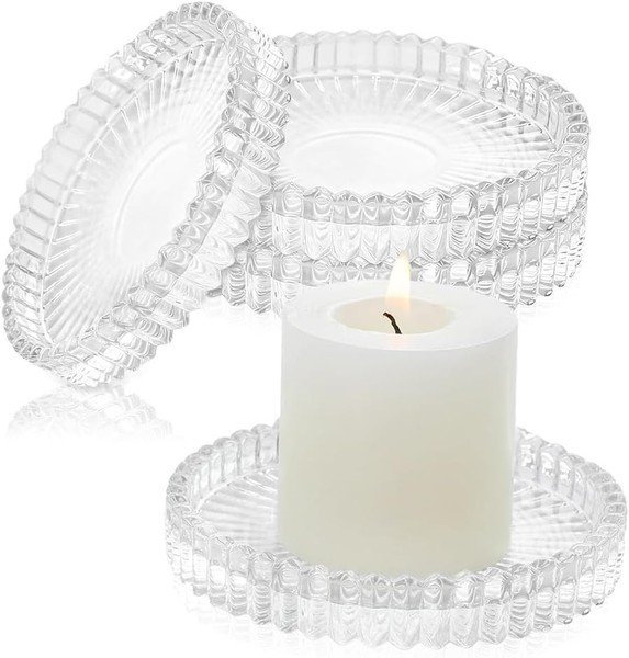 Kerzenteller Glas 9Cm Untersetzer Rund 4 StüCk FüR Kerzen Deko Tisch-image
