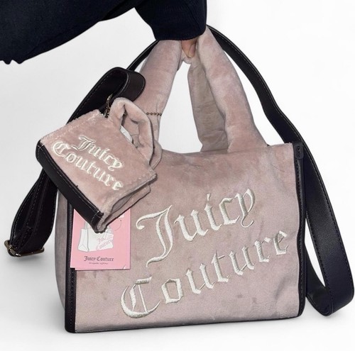 Juicy Couture Pink Square Tote Logo Zip Detachable Strap w Matching Pouch