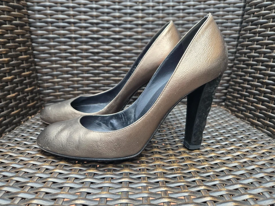 (M124 A08) Escarpins Sergio Rossi cuir bronze métallisé talons sculptés T.39,5 - Photo 2/4