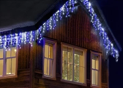 COSE DA CASA Tenda Luminosa 500 LED Bianco Freddo ghiaccio e blu 10mt da Esterno prolungabile