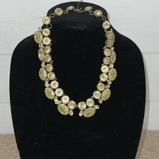 Schreiner Vintage Gold Tone Signed Yellow Stones Statement Necklace Runway