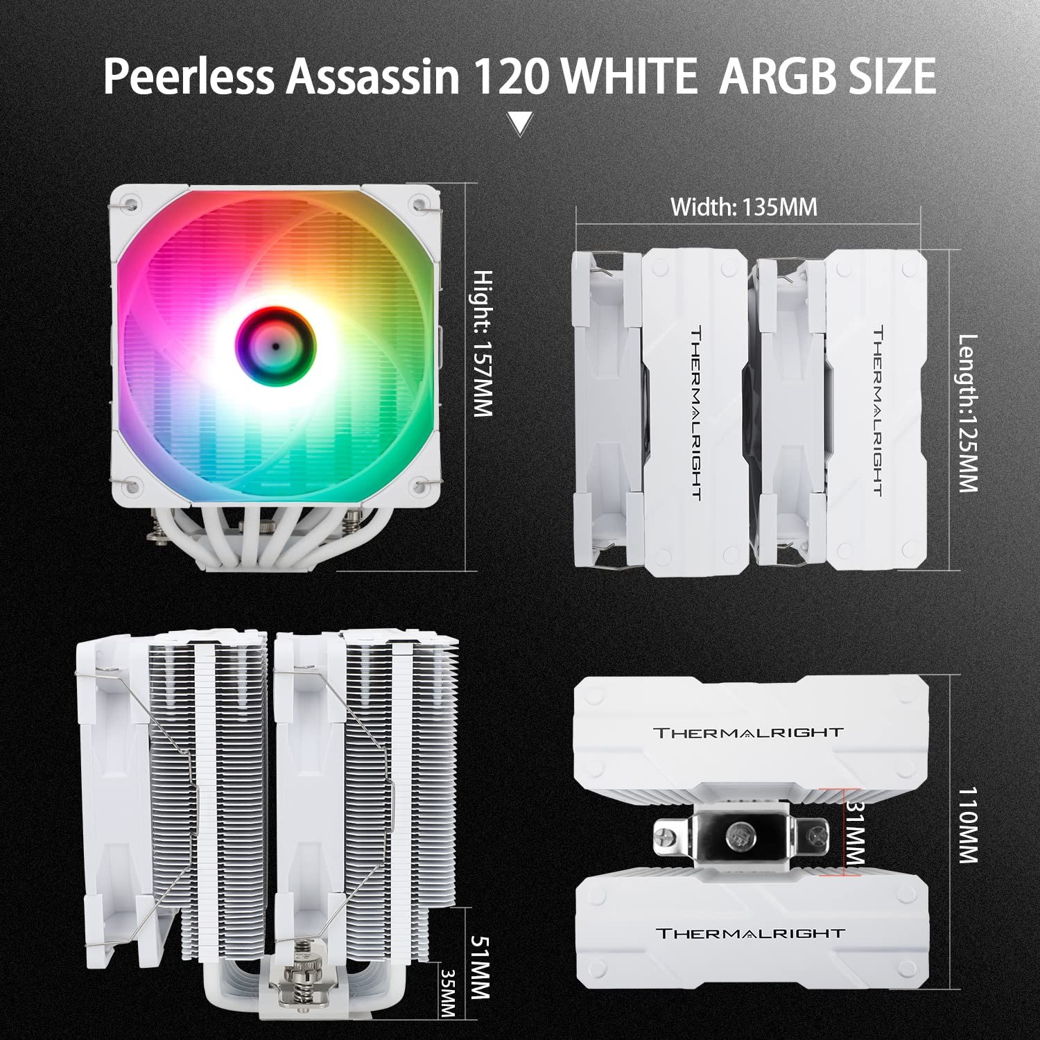 Thermalright Peerless Assassin 120 White ARGB CPU Air Cooler, 6 Heatpipes