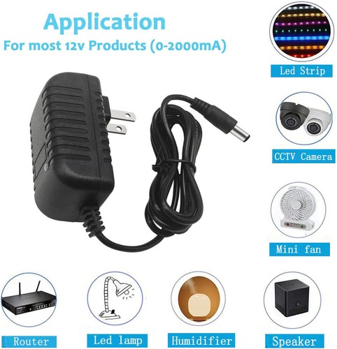 12Volt Power Supply 2A Universal AC/DC Adapter Transformer 12V 2A, Black - Bild 5 von 6