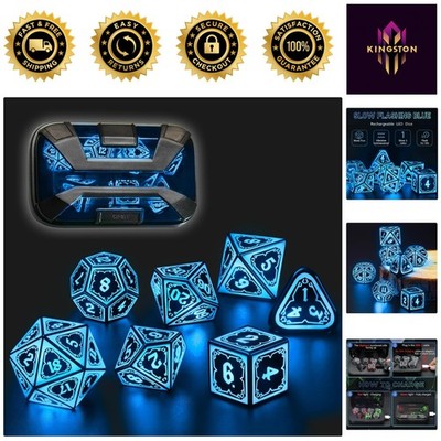 Illuminate Your Game: 7-Piece Astral Shard Blue Rechargeable LED DND Dice Set