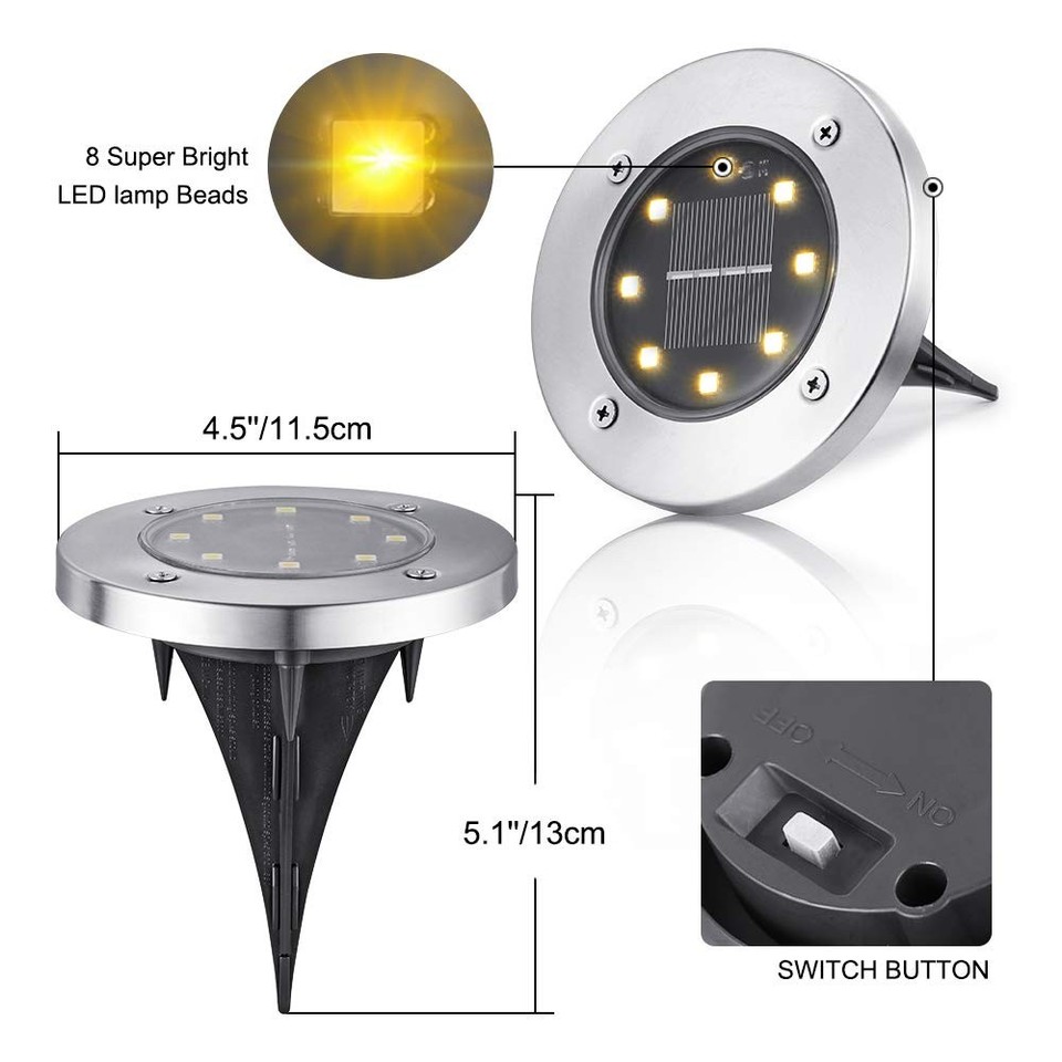 LYHOPE Solar Ground Light Outdoor, 16 Pack 8 LED Solar Disk Lights ...