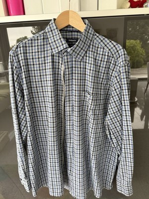 Walbusch Langarm Hemd Gr. 43 / 44 blau weiß schwarz kariert