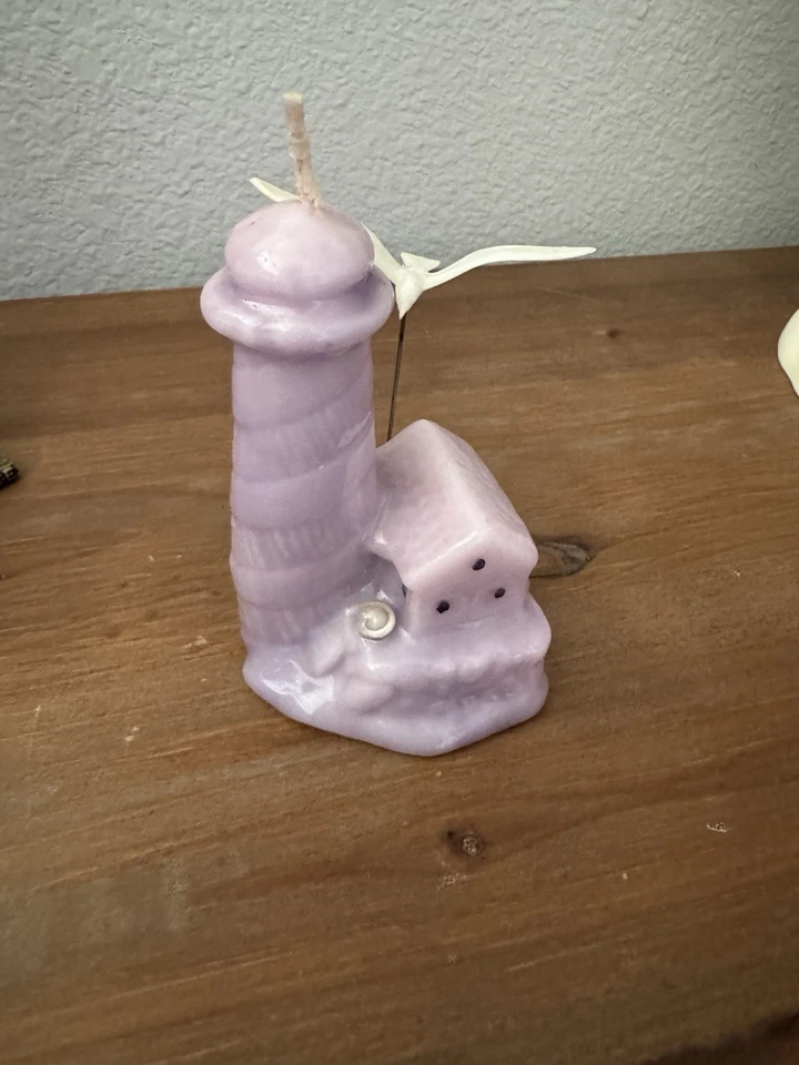 Faro de gaviota lavanda vintage concha de vela playa decoración náutica costera Foto 2 de 4