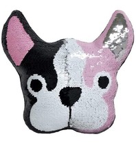NWT iScream Frenchie Dog Reversible Sequin Pillow. 10”