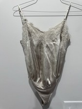Abercrombie Fitch XS Gray Lace Trim One Piece Bodysuit Wireless Stretch