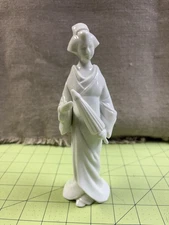 Porcelain Geisha Girl W/Umbrella, 7.5” Tall, VGC