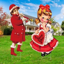 2 Pcs Valentine's Day Yard Signs Valentines Day Outdoor Decorations with Stak...