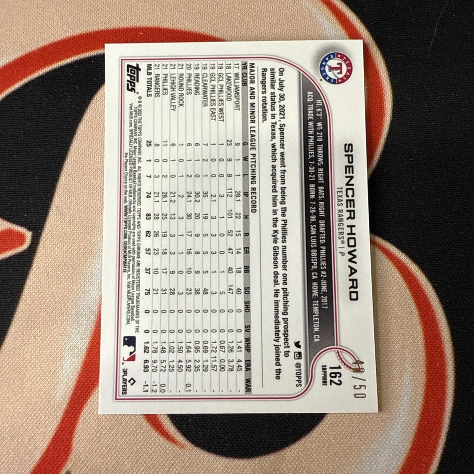 2022 Topps Chrome Sapphire Edition - Spencer Howard #162 Gold /50 - Image 2 of 2