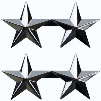 Major General 2 Star Rank Novelty Hat Lapel Pins Set, Silver Tone, 2'' × 1'' Each