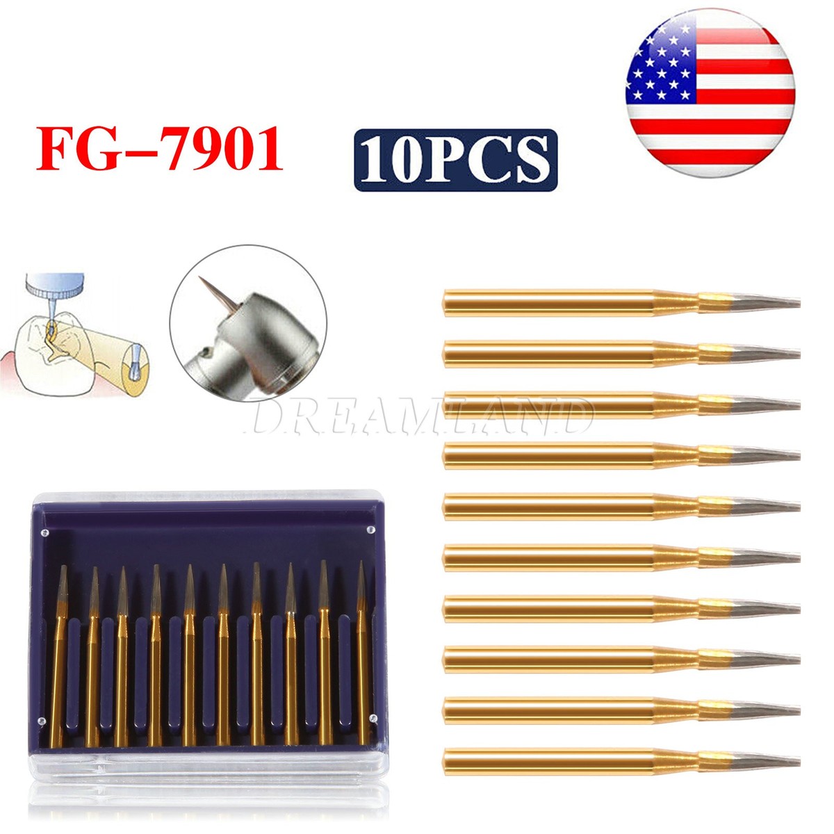 Frese Dentali In Carburo Di Tungsteno Dorate, Per Rifinitura E Lucidatura, Modello Fiamma FG Frese Per Laboratorio Dentale - Foto 6