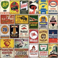 24 Pcs Gas Oil Tin Signs, Retro Vintage Metal Sign Man Cave Garage Decor 8x12"