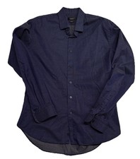 ZARA MAN Men's Navy White Polka Dot Tailored Fit Dress Shirt 16