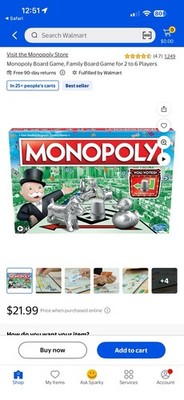 Hasbro Gaming Monopoly Board Game Fast-Dealing Property Trading, 2-6, Ages 8+