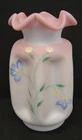 FENTON Hand Painted Periwinkle Blue Burmese Glass Vase 8.25" Signed