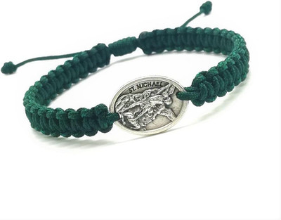St Michael Archangel Bracelet/Guardian Angel Medal/Adjustable Green Christian Br