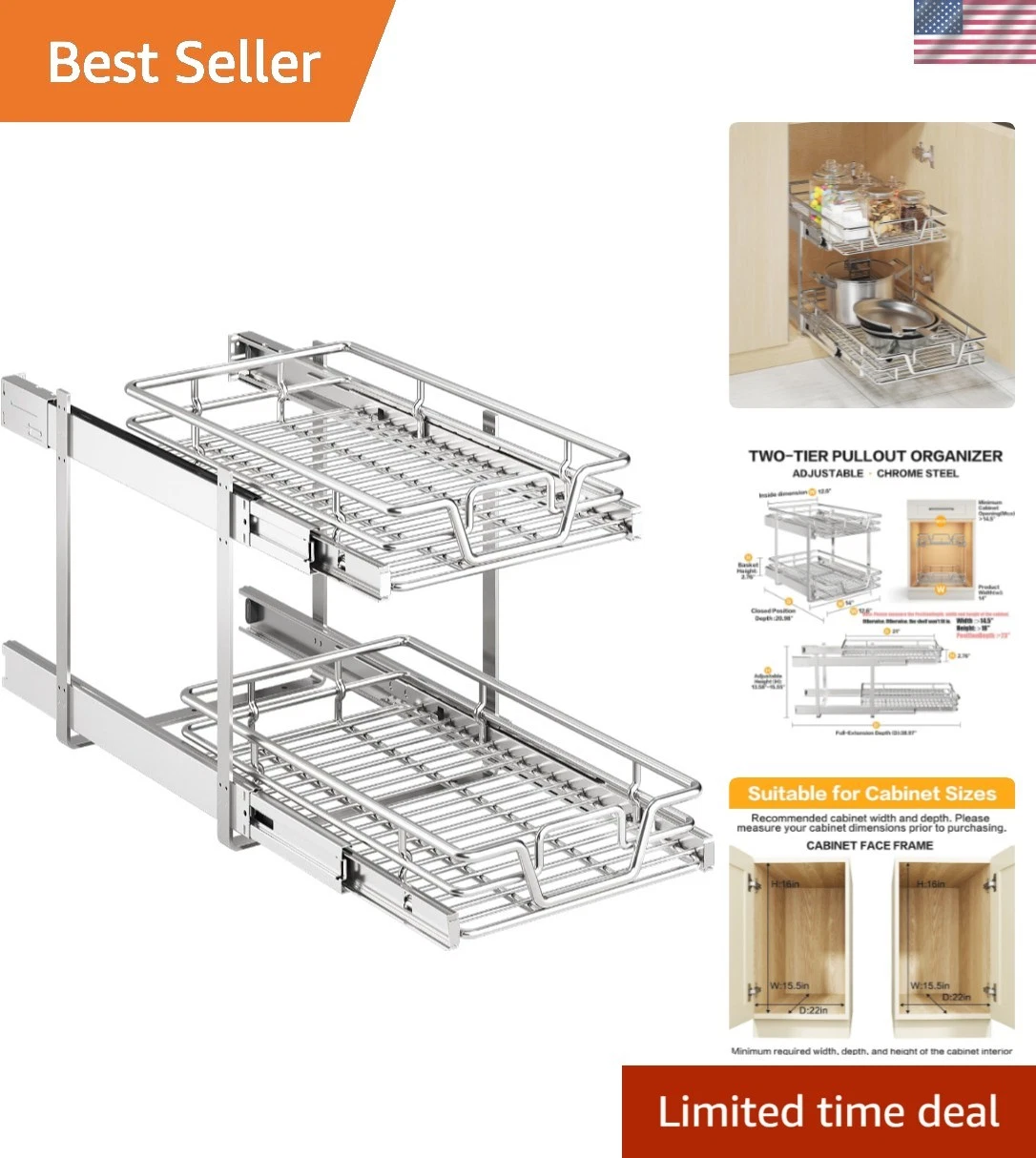 2-Tier Kitchen Cabinet Pull Out Shelf and Drawer Organizer Slide Out Pantry S...
Opens in a new wind