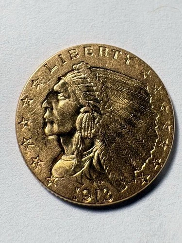 1913 GOLD UNITED STATES $2.5 DOLLAR INDIAN HEAD QUARTER EAGLE COIN/BU