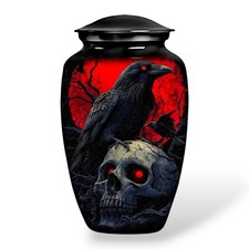 Gothic Raven Skull Cremation Urn Adult Human Ashes Large Metal 190 Cu In Urns