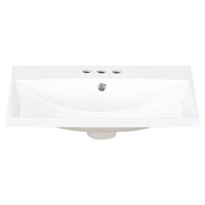 24" Single Bathroom Basin Sink, Vanity Top Only, 3-Faucet Holes, Resin