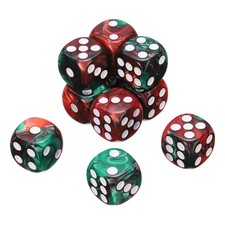 10Pcs 6 Sided Colored Standard Dice, Acrylic D6 Mini Game Dice, Red/Green, White