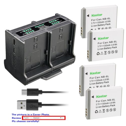 Kastar Battery Quadruple Charger for Canon NB-6L NB6LH Canon PowerShot SX600 HS - Picture 1 of 12