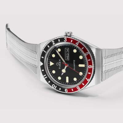 TIMEX Q TW2U61300 Stainless Steel Quartz Black Red Bezel Black
