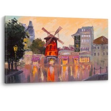 Moulin Rouge Paris France Oil Painting effect Canvas Wall Art Picture Print
