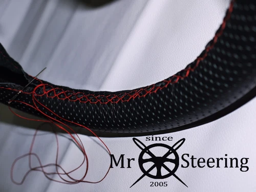 FOR VW GOLF MK6 08-13 PERFORATED LEATHER STEERING WHEEL COVER RED DOUBLE STITCH