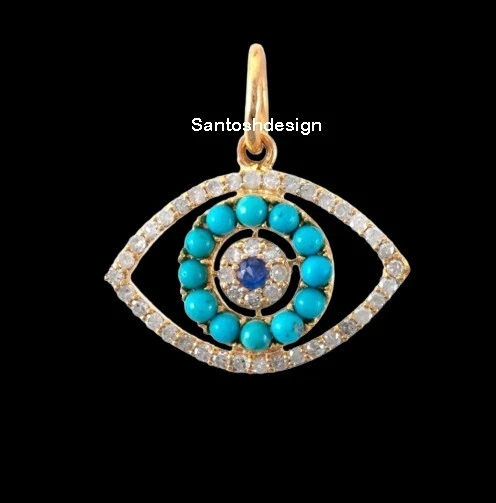 Hermoso colgante con dije de plata de ley de zafiro azul diamante turquesa mal de ojo Foto 2 de 2